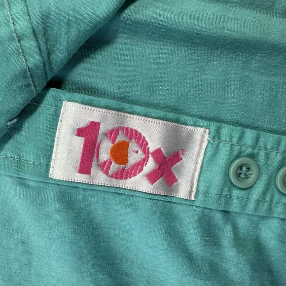 Stratos Boats Fishing Shirt Mens L Teal Vented 10X Short Sleeve Button Up Vtg - Picture 4 of 10